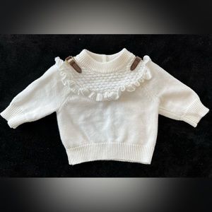 *SOLD* Janie and Jack | White Ruffle Cable Knit Neck Sweater Baby 3 - 6 months